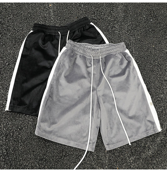 Side Stripe-Breasted Split Drawstring Shorts